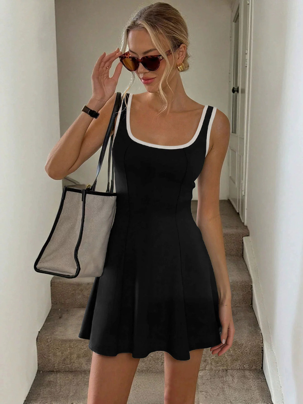 ZARA Summer Sporty Sleeveless Contrast Trim Slim Fit Short Tennis Dress